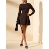 image:imageSOLY HUX Womens Long Sleeve Mini Dress Elegant Lace Up Crew Neck Work Office DressesPlain Brown