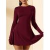 image:imageSOLY HUX Womens Long Sleeve Mini Dress Elegant Lace Up Crew Neck Work Office DressesPlain Burgundy