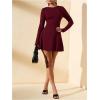 image:imageSOLY HUX Womens Long Sleeve Mini Dress Elegant Lace Up Crew Neck Work Office DressesPlain Burgundy