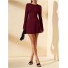 image:imageSOLY HUX Womens Long Sleeve Mini Dress Elegant Lace Up Crew Neck Work Office DressesPlain Burgundy