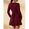 image:imageSOLY HUX Womens Long Sleeve Mini Dress Elegant Lace Up Crew Neck Work Office DressesPlain Burgundy