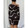 image:imageSOLY HUX Womens Off The Shoulder Bodycon Mini Dress Printed Asymmetrical Neck Long Sleeve Ruched DressesBlack Printed