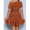 image:imageSOLY HUX Womens Off The Shoulder Short Sleeve Ruffle Mini Dress Fit and Flare Prom Party DressesRust Brown