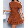 image:imageSOLY HUX Womens Off The Shoulder Short Sleeve Ruffle Mini Dress Fit and Flare Prom Party DressesRust Brown