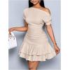 image:imageSOLY HUX Womens Off The Shoulder Short Sleeve Ruffle Mini Dress Fit and Flare Prom Party DressesSolid Apricot