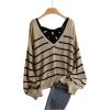 image:imageSOLY HUX Womens Plus Size Bow Sweater Striped Sweater with Bows Back Off The Shoulder Knit Tops Fall ClothesKhaki Striped
