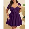 image:imageSOLY HUX Womens Plus Size Bow Tie Short Sleeve Summer Short Dress Cocktail Beach Wedding DressesDark Purple