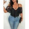 image:imageSOLY HUX Womens Plus Size Cold Shoulder Lace Deep V Neck Bodysuits Sheer Leotard Unitard TopsSolid Black