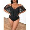 image:imageSOLY HUX Womens Plus Size Cold Shoulder Lace Deep V Neck Bodysuits Sheer Leotard Unitard TopsSolid Black