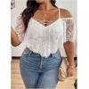 image:imageSOLY HUX Womens Plus Size Cold Shoulder Lace Deep V Neck Bodysuits Sheer Leotard Unitard TopsSolid White