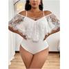 image:imageSOLY HUX Womens Plus Size Cold Shoulder Lace Deep V Neck Bodysuits Sheer Leotard Unitard TopsSolid White