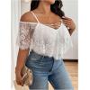 image:imageSOLY HUX Womens Plus Size Cold Shoulder Lace Deep V Neck Bodysuits Sheer Leotard Unitard TopsSolid White