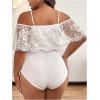 image:imageSOLY HUX Womens Plus Size Cold Shoulder Lace Deep V Neck Bodysuits Sheer Leotard Unitard TopsSolid White