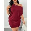 image:imageSOLY HUX Womens Plus Size Off The Shoulder Short Sleeve Tshirt Dress Summer Bodycon Party Mini DressesPure Burgundy