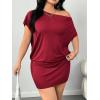 image:imageSOLY HUX Womens Plus Size Off The Shoulder Short Sleeve Tshirt Dress Summer Bodycon Party Mini DressesPure Burgundy