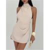 image:imageSOLY HUX Womens Ruched Halter Mini Dress Tie Backless Bodycon Evening Party Cocktail DressesPlain Apricot