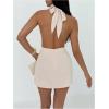 image:imageSOLY HUX Womens Ruched Halter Mini Dress Tie Backless Bodycon Evening Party Cocktail DressesPlain Apricot