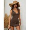 image:imageSOLY HUX Womens Shiny Deep V Neck Halter Bodycon Mini Dress Sleeveless Cocktail Prom Pencil DressesDark Brown
