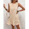 image:imageSOLY HUX Womens Sleeveless Tank Dress Round Neck Ruffle Hem Casual Jacquard Hem Smock Summer Mini Dresses for WomenPlain Cream