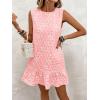 image:imageSOLY HUX Womens Sleeveless Tank Dress Round Neck Ruffle Hem Casual Jacquard Hem Smock Summer Mini Dresses for WomenPlain Light Pink