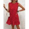 image:imageSOLY HUX Womens Sleeveless Tank Dress Round Neck Ruffle Hem Casual Jacquard Hem Smock Summer Mini Dresses for WomenSolid Red