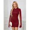 image:imageSOLY HUX Womens Sparkly Glitter Bodycon Mini Dress Sequin Long Bell Sleeve Mock Neck Prom Cocktail Party DressesPlain Burgundy