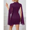 image:imageSOLY HUX Womens Sparkly Glitter Bodycon Mini Dress Sequin Long Bell Sleeve Mock Neck Prom Cocktail Party DressesPlain Purple