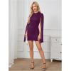 image:imageSOLY HUX Womens Sparkly Glitter Bodycon Mini Dress Sequin Long Bell Sleeve Mock Neck Prom Cocktail Party DressesPlain Purple