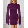 image:imageSOLY HUX Womens Sparkly Glitter Bodycon Mini Dress Sequin Long Bell Sleeve Mock Neck Prom Cocktail Party DressesPlain Purple