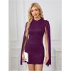 image:imageSOLY HUX Womens Sparkly Glitter Bodycon Mini Dress Sequin Long Bell Sleeve Mock Neck Prom Cocktail Party DressesPlain Purple