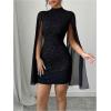 image:imageSOLY HUX Womens Sparkly Glitter Bodycon Mini Dress Sequin Long Bell Sleeve Mock Neck Prom Cocktail Party DressesPure Black
