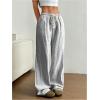 image:imageSOLY HUX Womens Striped Drawstring Pants Straight Leg Casual Lounge Pajama Pants Boxer Bottoms Y2k Trousers with PocketSolid Grey