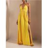 image:imageSOLY HUX Womens Summer Halter Maxi Dress Sleeveless V Neck Split A Line Flowy Long Dresses Vacation SundressSolid Yellow