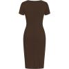 image:imageSOLY HUX Womens Summer Short Sleeve Midi Dress PU Leather Zipper Split Bodycon DressesPure Brown