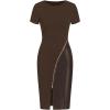 image:imageSOLY HUX Womens Summer Short Sleeve Midi Dress PU Leather Zipper Split Bodycon DressesPure Brown