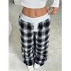 image:imageSOLY HUX Womens Wide Leg Plaid Pants Elastic Waist Button Baggy Sweatpants Lounge BottomsBlack and White