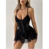 image:imageSOLY HUX Womens Y2k Lace Mini Dress Spaghetti Strap Corset Ruffle Hem Party Club DressesPure Black