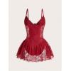 image:imageSOLY HUX Womens Y2k Lace Mini Dress Spaghetti Strap Corset Ruffle Hem Party Club DressesPure Burgundy