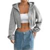 image:imageSOLY HUX Womens Cropped Zip Up Hoodie Y2k Drawstring Drop Shoulder Sweatshirts StreetwearPlain Grey