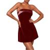 image:imageSOLY HUX Womens Elegant Strapless Velvet Dress High Waisted Flared A Line Wedding Guest Mini Tube DressPure Burgundy