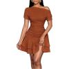 image:imageSOLY HUX Womens Off The Shoulder Short Sleeve Ruffle Mini Dress Fit and Flare Prom Party DressesRust Brown