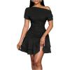image:imageSOLY HUX Womens Off The Shoulder Short Sleeve Ruffle Mini Dress Fit and Flare Prom Party DressesSolid Black