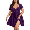 image:imageSOLY HUX Womens Plus Size Bow Tie Short Sleeve Summer Short Dress Cocktail Beach Wedding DressesDark Purple