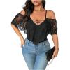 image:imageSOLY HUX Womens Plus Size Cold Shoulder Lace Deep V Neck Bodysuits Sheer Leotard Unitard TopsSolid Black