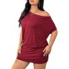 image:imageSOLY HUX Womens Plus Size Off The Shoulder Short Sleeve Tshirt Dress Summer Bodycon Party Mini DressesPure Burgundy
