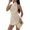image:imageSOLY HUX Womens Ruched Halter Mini Dress Tie Backless Bodycon Evening Party Cocktail DressesPlain Apricot