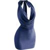 image:imageSOLY HUX Womens Shiny Deep V Neck Halter Bodycon Mini Dress Sleeveless Cocktail Prom Pencil DressesDark Blue