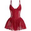 image:imageSOLY HUX Womens Y2k Lace Mini Dress Spaghetti Strap Corset Ruffle Hem Party Club DressesPure Burgundy