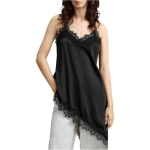 image:imageSOLY HUX Asymmetrical Satin Camisole Tops for Women Lace Sleeveless Silk Blouses Dressy Cami Tops for Under ClothesPure Black