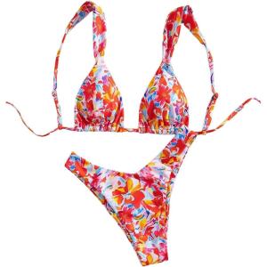 image:imageSOLY HUX Bathing Suit for Women Floral Print Triangle High Cut Swimsuit Two Piece Bikini SetMulticoloured Floral